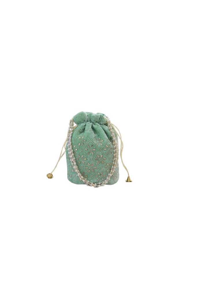 SuneshCreation Ethnic Potli Handbag, Light Green, Free Size, Women - Image 2